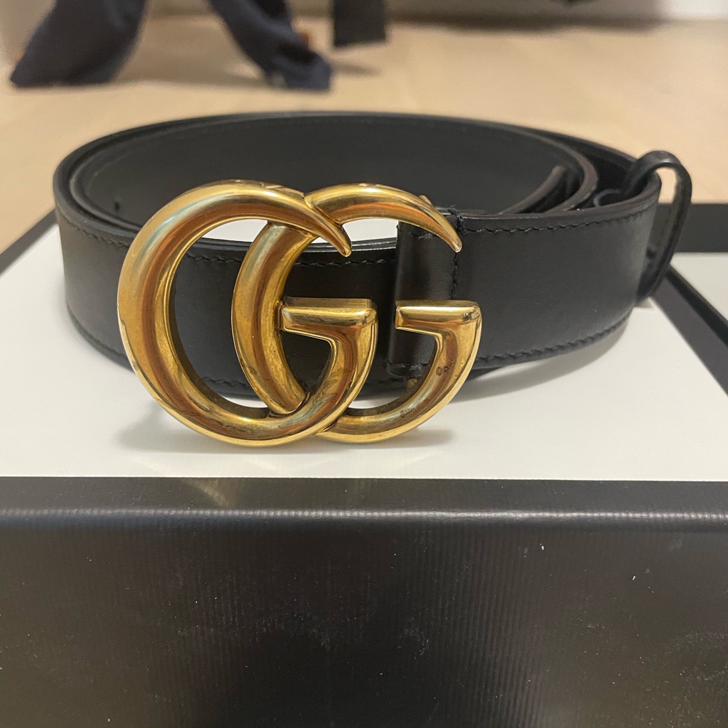 Gucci Gg Marmont Belt 80/32 - Black & Gold, Full Set + Receipt